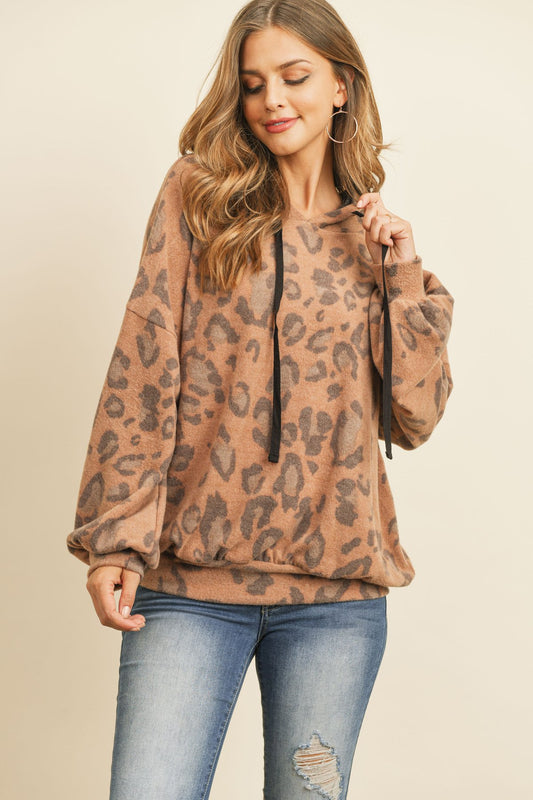 Seaux Leopards ~ Hacci Puff Sleeved Hoodie With Drawstrings