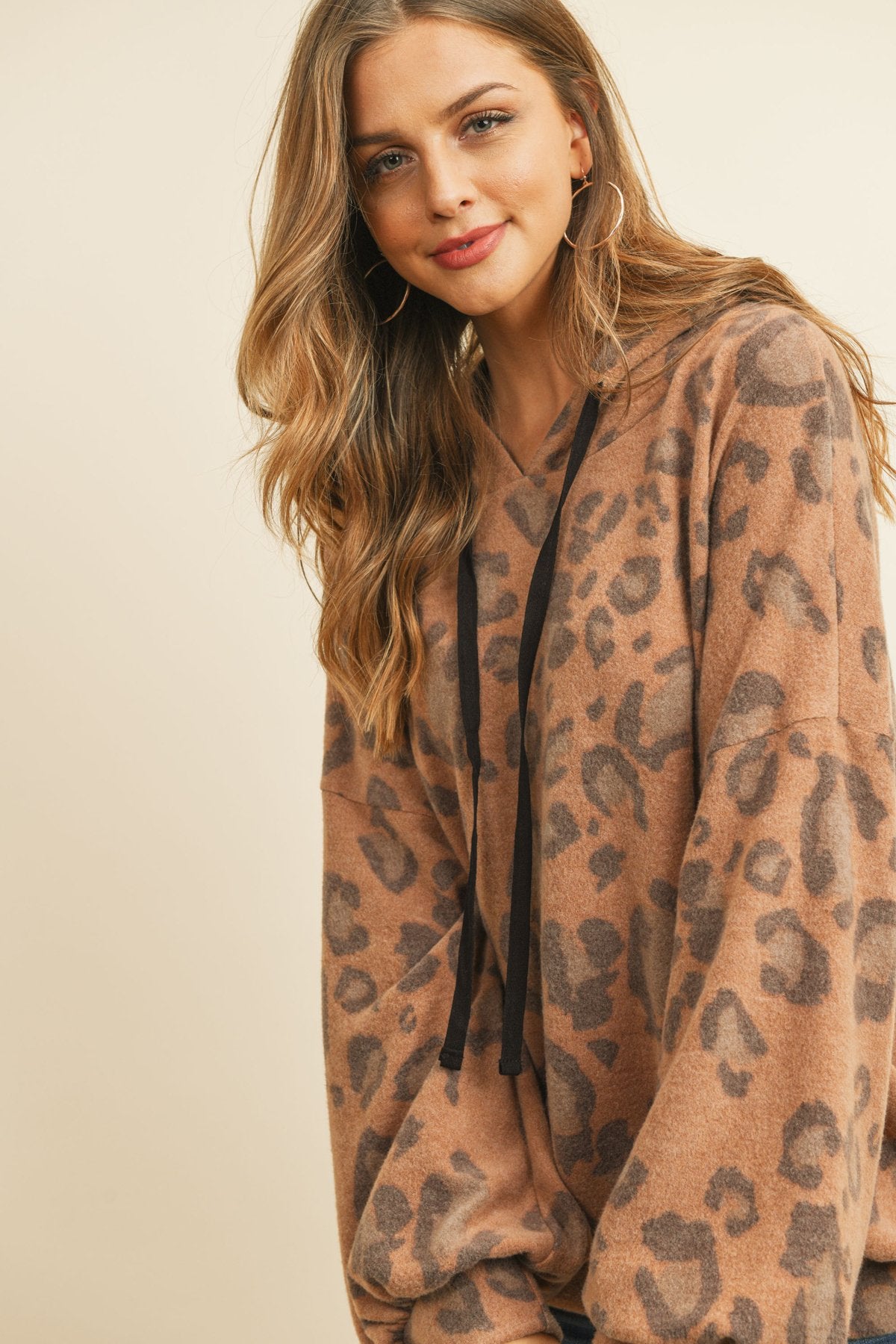 Seaux Leopards ~ Hacci Puff Sleeved Hoodie With Drawstrings