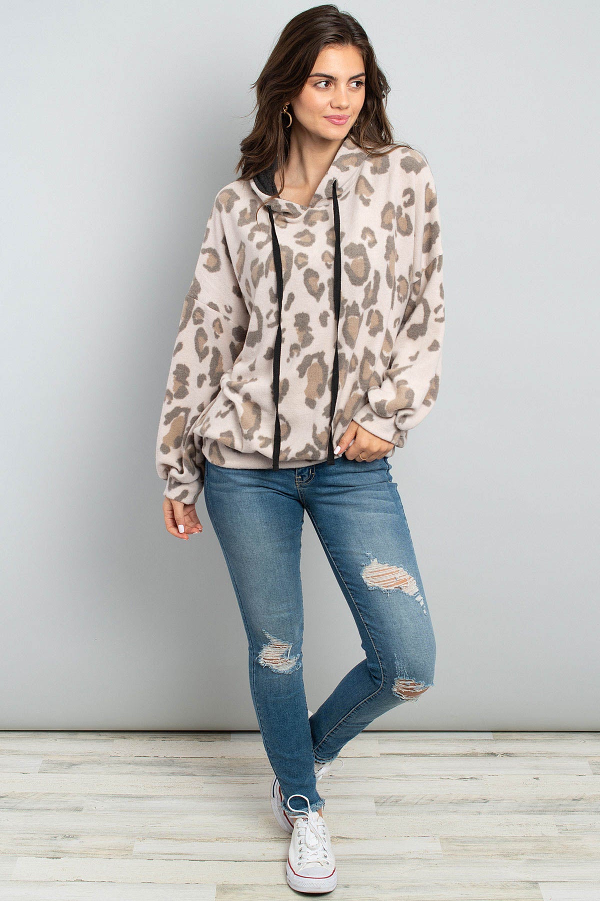 Seaux Leopards ~ Hacci Puff Sleeved Hoodie With Drawstrings