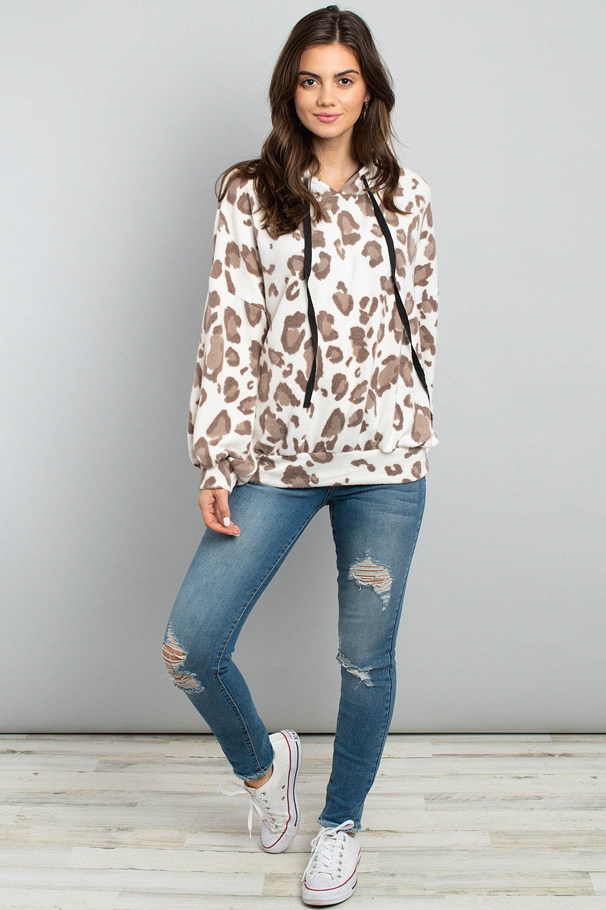 Seaux Leopards ~ Hacci Puff Sleeved Hoodie With Drawstrings