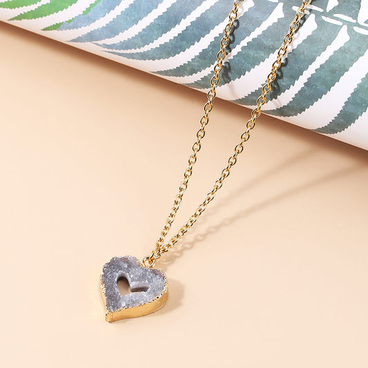 Geode Heart Crystal Pendant Necklace Natural Crystal Stone Necklace Spiritual