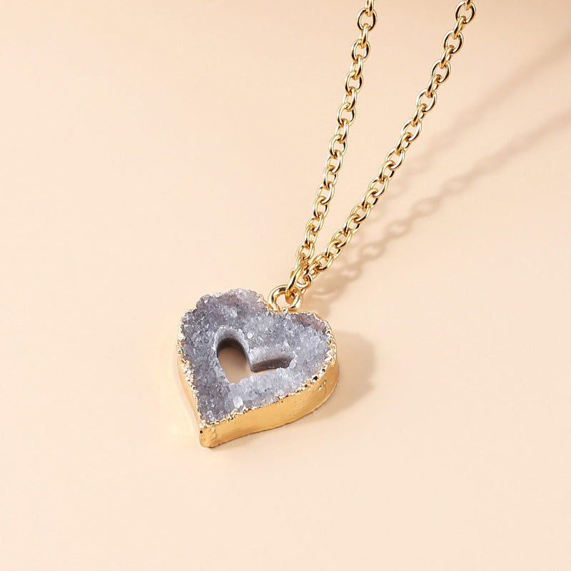 Geode Heart Crystal Pendant Necklace Natural Crystal Stone Necklace Spiritual