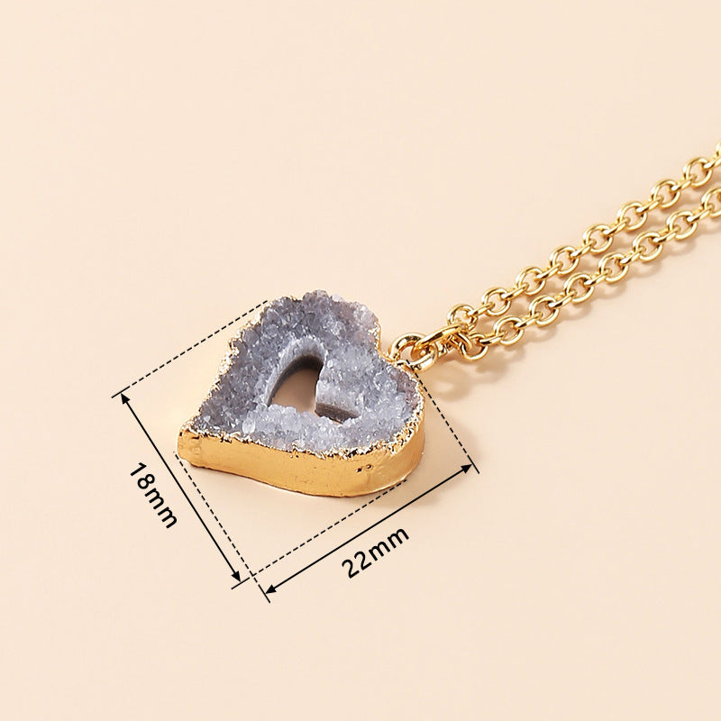 Geode Heart Crystal Pendant Necklace Natural Crystal Stone Necklace Spiritual