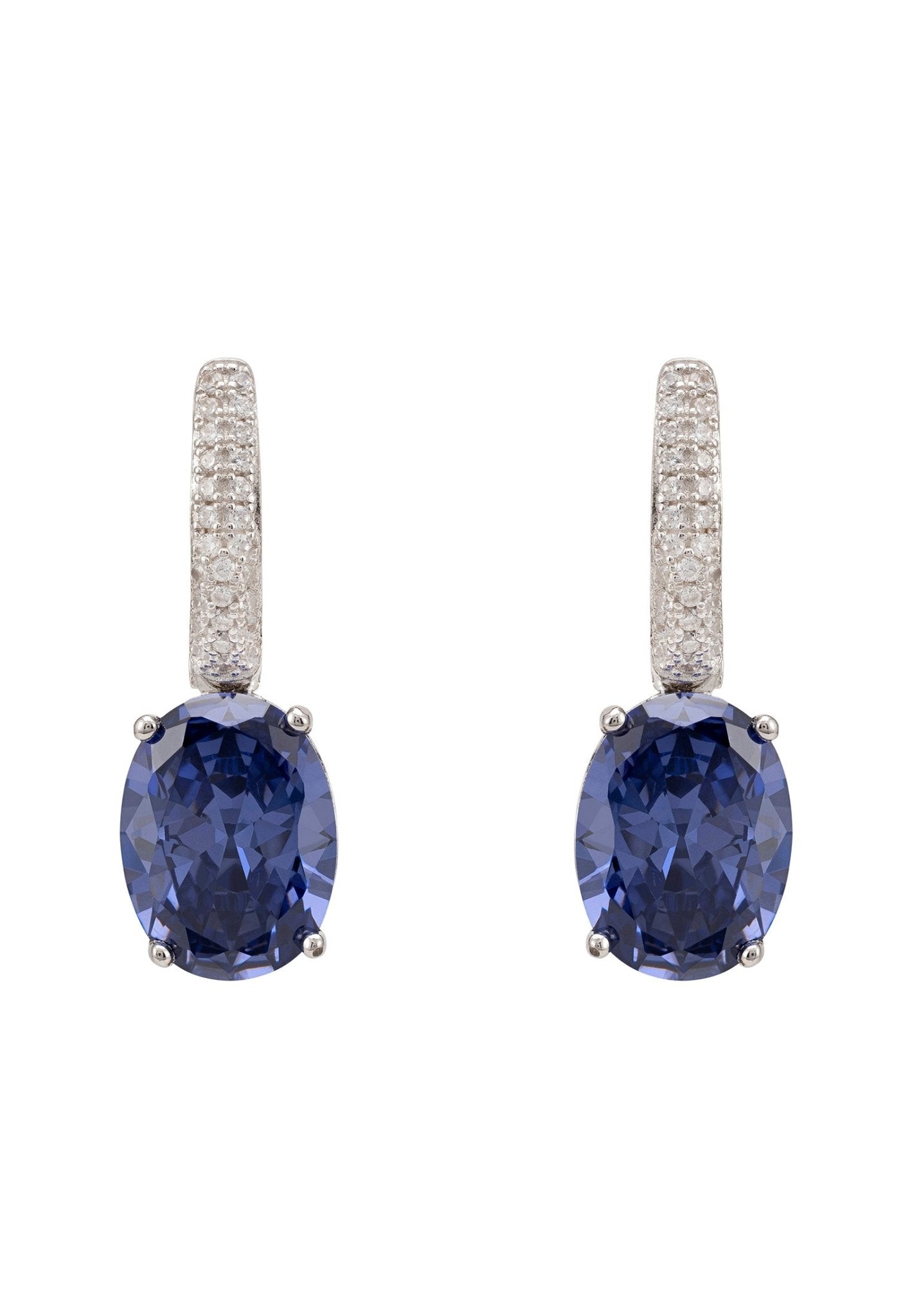 Alexandra Oval Drop Earrings Silver Tanzanite