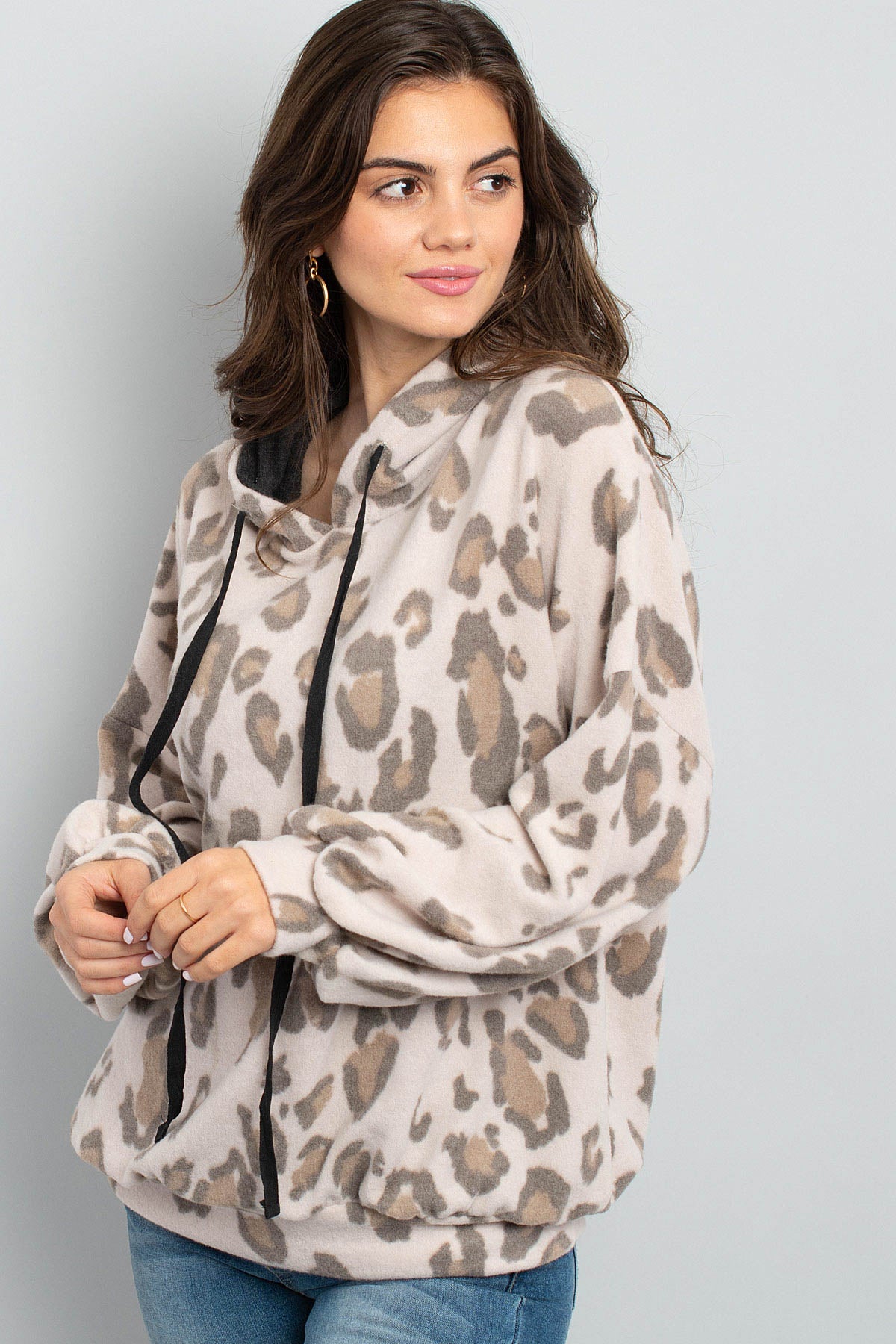 Seaux Leopards ~ Hacci Puff Sleeved Hoodie With Drawstrings