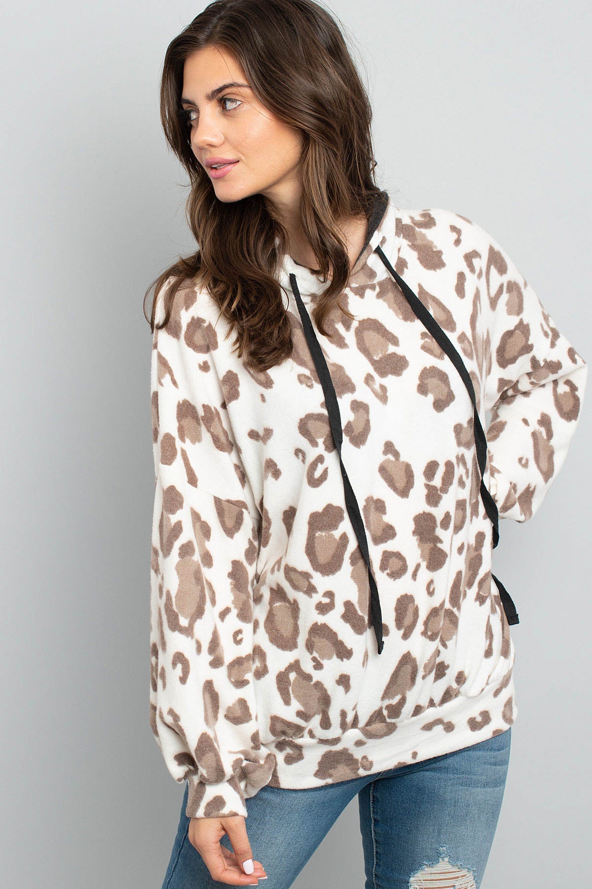 Seaux Leopards ~ Hacci Puff Sleeved Hoodie With Drawstrings